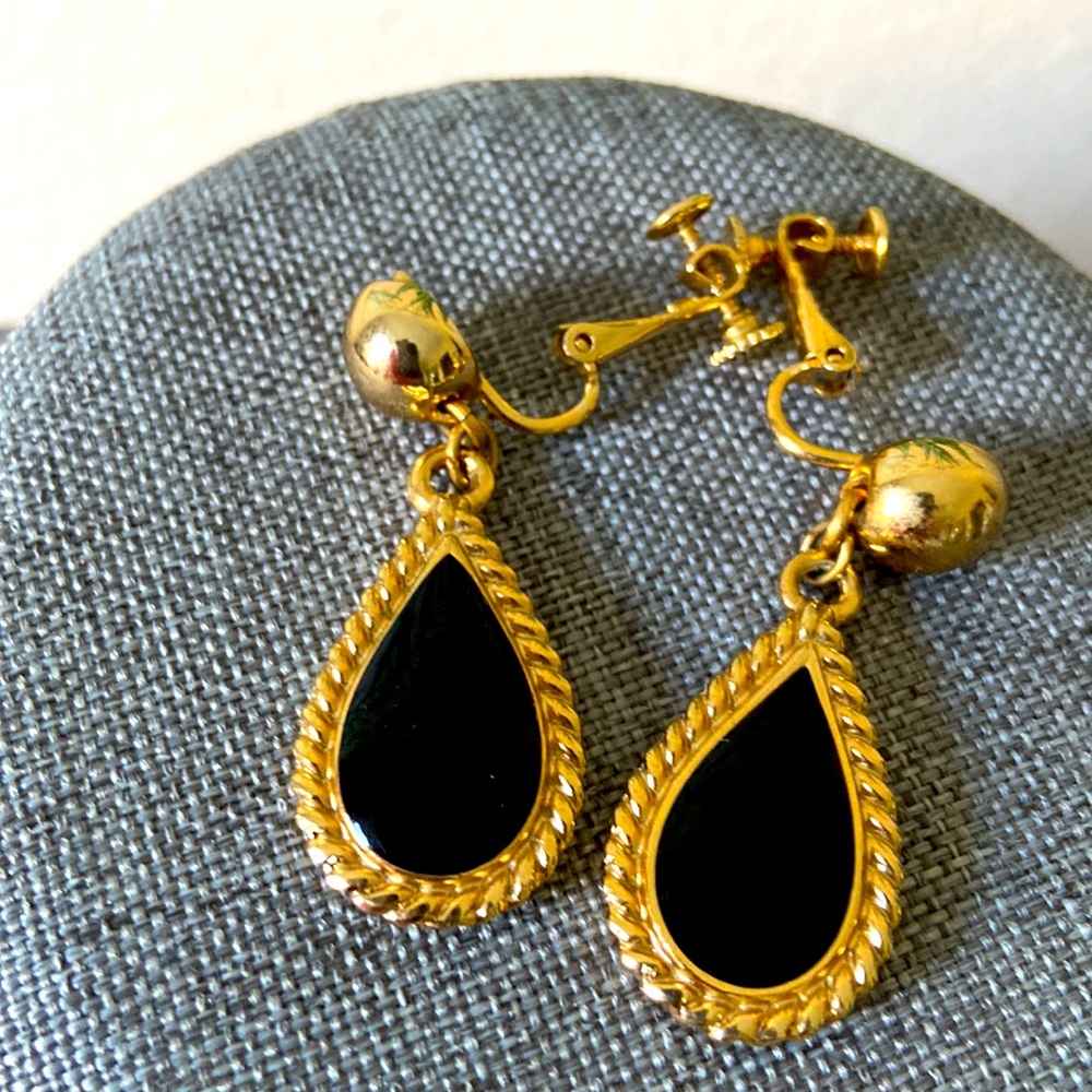 Black Enamel Screw Back Earrings by NAPIER